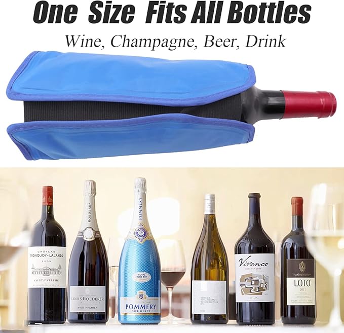 Wine Cooler Sleeve, Wine Bottle Chill Cooler Ice Pack Sleeve- Freezer Sleeve- Vodka- Tequila Chiller- Cooler- Carrier (Blue)