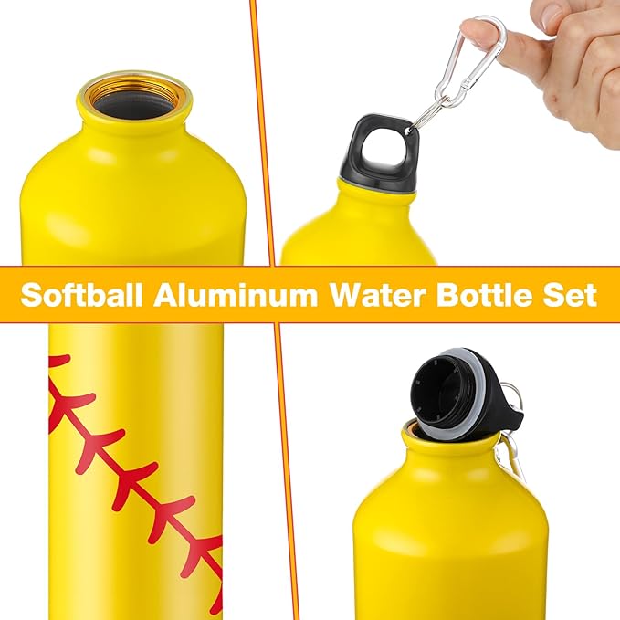 Uiifan 12 Pcs Softball Gift Leak Proof Aluminum Water Bottle Lightweight Bike Water Bottle Reusable Water Bottle with Twist Cap Buckle Travel Sports Bottle Softball Accessories for Camping Gym