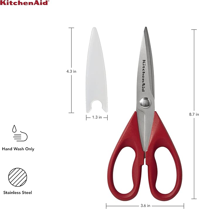KitchenAid All Purpose Kitchen Shears with Protective Sheath for Everyday use, Dishwasher Safe Stainless Steel Scissors with Comfort Grip, 8.72-Inch, Red