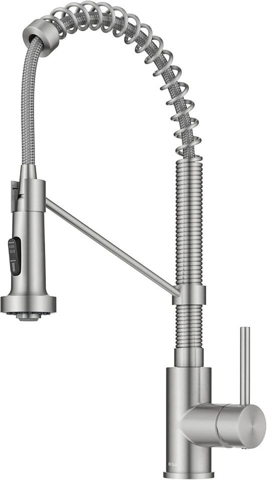 KRAUS Bolden Commercial Style 2-Function Single Handle Pull Down Kitchen Faucet in Stainless Steel, KPF-1610SS