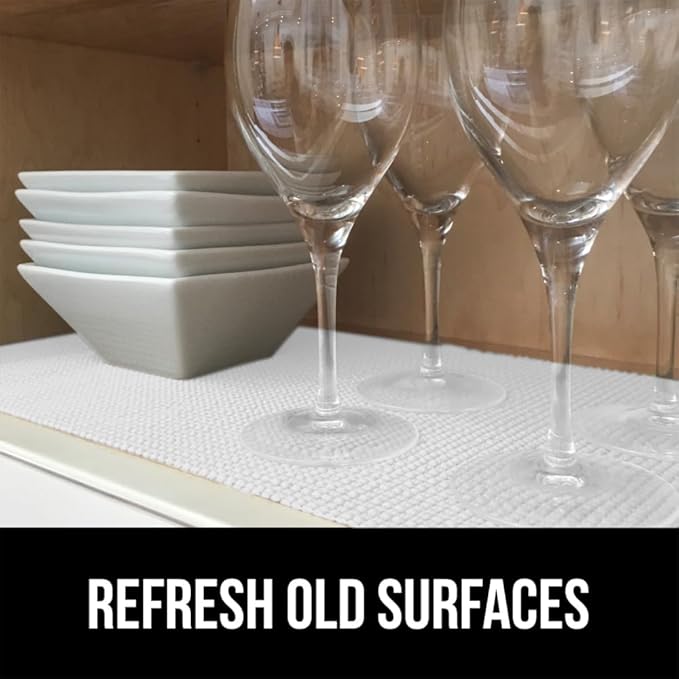 Gorilla Grip powerGRIP Drawer Shelf and Cabinet Liner, Thick Strong Hold, Non-Adhesive Liners Protect Kitchen Cabinets and Cupboard, Bathroom Drawers, Easy Install, Breathable Mat, 12" x10' Snow White