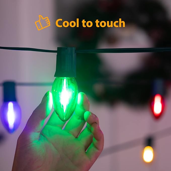 Brightown 25 Pack C9 LED Christmas Light Bulbs, Colored C9 Shatterproof LED Bulbs Replacement for Christmas String Lights, E17 Intermediate Base, Commercial Dimmable Holiday Multicolor Christmas Bulbs