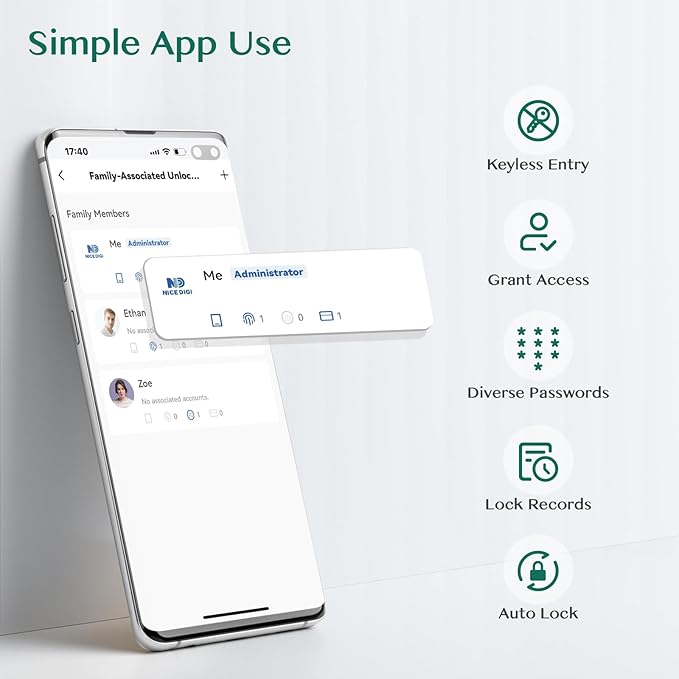 Keypad Smart Door Lock with Knob, Yamiry Keyless Entry Digital Lock with Handle, Fingerprint Electronic Knob for Front Door, Generate Passcode Remotely, Easy Installation