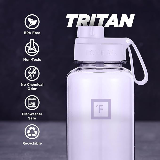 IRON °FLASK Clear Tritan Trekker Water Bottle with Chug Lid & Rubber Boot - Leak Proof & Lightweight for Gym, Hiking, Sports - Dishwasher Safe, BPA Free Plastic - Light Lavender, 32 Oz