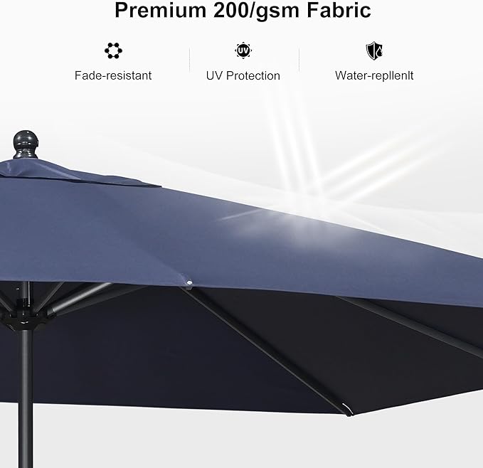 PURPLE LEAF 11.5' x 9' Patio Market Umbrella Outdoor Table Sun Umbrellas with Crank 8 Aluminum Sturdy Ribs for Pool Deck Backyard Beach Navy Blue