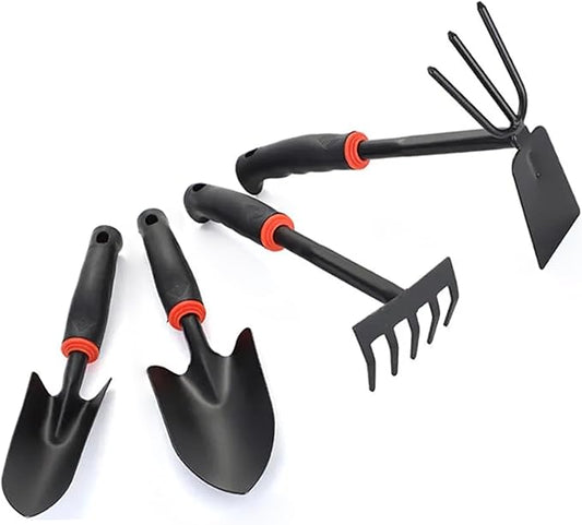 Garden Tool Set (Garden Tool Set, 4 Pieces, Gardening Tool Kit Including 2 Shovels, Rakes, Cultivators, and Transplanting Tools, Rust-Resistant Iron Tools, Rubber Grip Handles (4))
