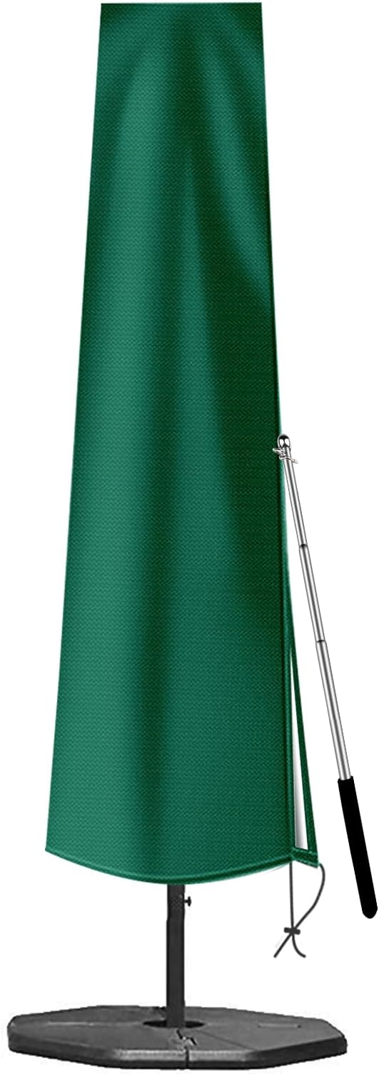 OKPOW Patio Umbrella Cover for 9ft to 12ft Outdoor Umbrellas - 420D Waterproof Garden Market Umbrella Cover Outside Parasol Covers with Zipper for Deck Pool Beach Umbrellas, Green