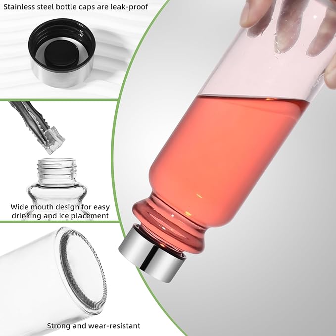 GoldArea Glass Water Bottles - 2 Packs 18oz Glass Bottles with Lids - Ideal for Juice, Juice Cleanses, and Reusable Juicing Bottles，Wide Mouth Liquid Storage Containers for Refrigerator