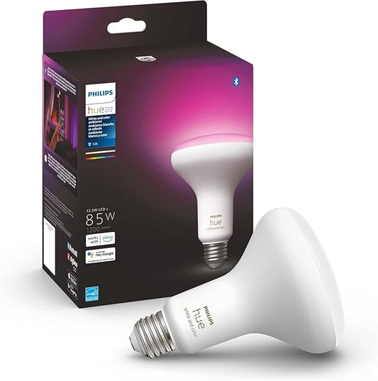Philips Hue White & Color Ambiance BR30 LED Smart Bulb, Bluetooth & Zigbee Compatible (Hue Hub Optional), Compatible with Alexa & Google Assistant, New Version, 1 Bulb