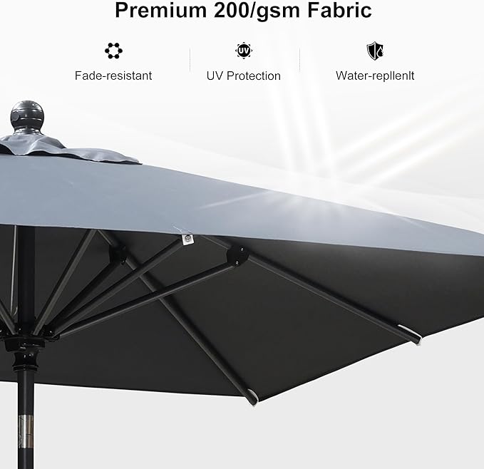 PURPLE LEAF 6' x 6' Square Patio Umbrella Outdoor Table Umbrella Aluminum Frame Market Umbrella Sun Umbrella with 8 Sturdy Ribs & Tilt for Garden Deck Lawn & Pool Gray