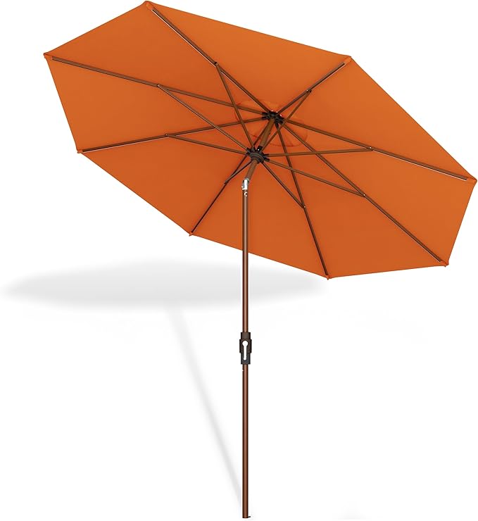 Midtown Umbrellas Sunbrella Umbrella Large Patio Umbrella 2-10 Feet in Canvas Tuscan Fabric, Auto-Tilt Aluminum Frame Backyard Umbrella, Deck Umbrella, Garden Umbrella & Porch Umbrella - Wooden Pole