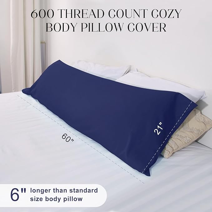 Soft Body Pillow Covers Pillowcases 60 x 21 Inch, WINKAURA Extra Large Pillow Cover for Bed Fits 54x20 Pillow, Envelope Closure, Stylish Wrinkle and Stain Resistant,Navy