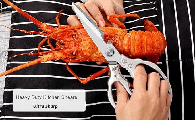Kitchen Scissors, Heavy Duty Sharp Kitchen Shears Dishwasher Safe, Kitchen Gadgets Cooking Shears for Kitchen Meat Chicken Fish Poultry Herb Bread (Silver)