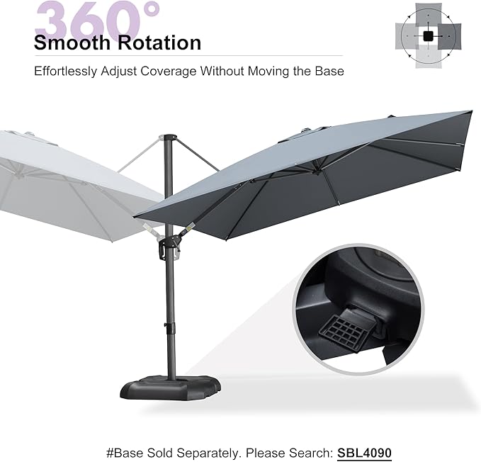 PURPLE LEAF 10 Feet Patio Umbrella Outdoor Cantilever Square Umbrella Aluminum Offset Umbrella with 360-degree Rotation for Garden Deck Pool Patio, Light Grey