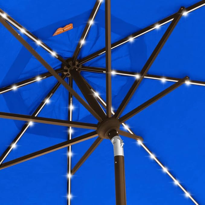 EliteShade USA Solar 9ft 3 Tiers Market Umbrella with 80 LED Lights Patio Umbrellas Outdoor Table with Ventilation and 5 Years Non-Fading Top,Royal Blue