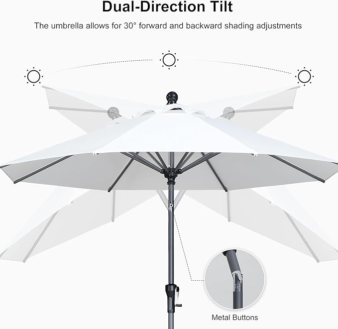 PURPLE LEAF 9' Round Patio Umbrella Outdoor Table Umbrella Aluminum Frame Market Umbrella Sun Umbrella with 8 Sturdy Ribs Tilt for Garden Deck Lawn Pool White