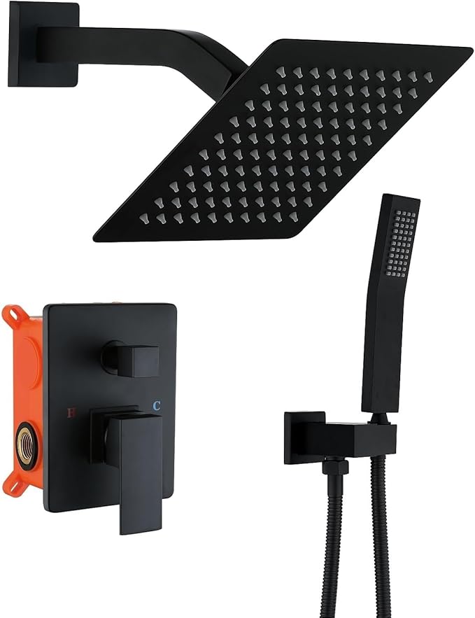 JOYWELL Shower Faucet set Matte Black Shower System with Handheld,8 Inch Shower Head and handle set