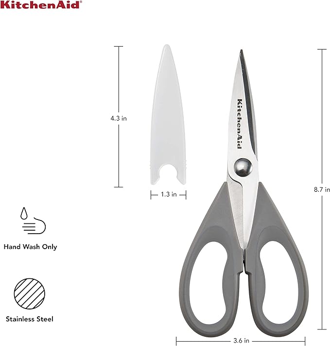 KitchenAid All Purpose Kitchen Shears with Protective Sheath for Everyday use, Dishwasher Safe Stainless Steel Scissors with Comfort Grip, 8.72-Inch, Gray