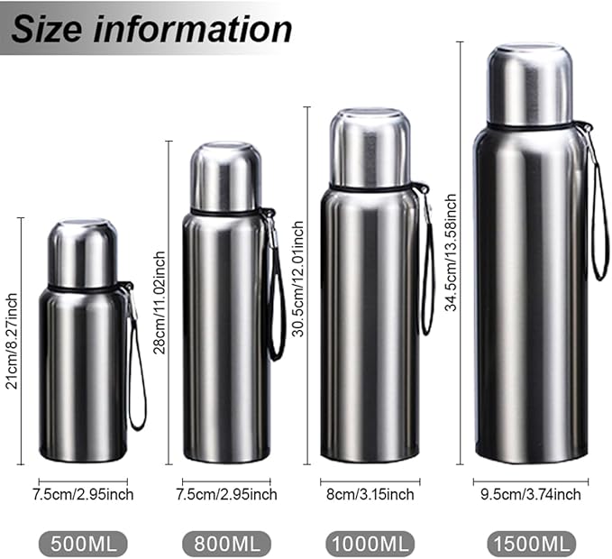 Vacuum Insulated Thermos SUS316 Stainless Steel Outdoor Sports Insulated Cup, Free of Bisphenol A, Maintains Cold and Hot for 24 Hours, Insulated Bottle (500ml/17oz)