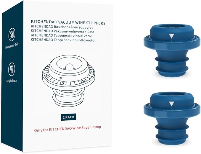 KITCHENDAO Wine Saver Vacuum Stoppers for Wine Bottles,Keep Wine Fresh for Up to a Week with Airtight Seal,Suitable for KITCHENDAO Wine Saver Pump,Set of 2 (Blue)