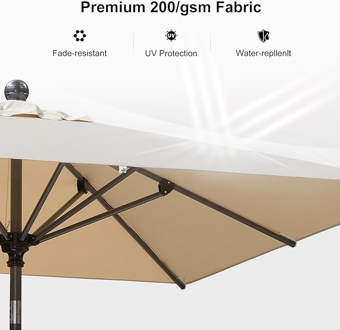 PURPLE LEAF 8' x 8' Square Patio Umbrella Outdoor Table Umbrella Aluminum Frame Market Umbrella Sun Umbrella with 8 Sturdy Ribs & Tilt for Garden Deck Lawn & Pool Beige