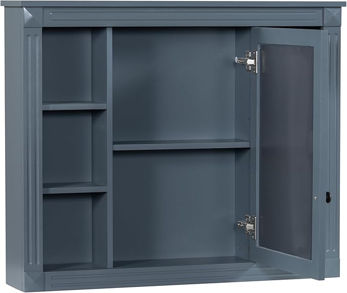 Merax Bathroom Medicine Cabinet with Mirror, Wall Mounted Over Toilet Storage Cabinet Organizer with Doors and Shelves for Bathroom Laundry Room (Mirror Cabinet Only, Blue)