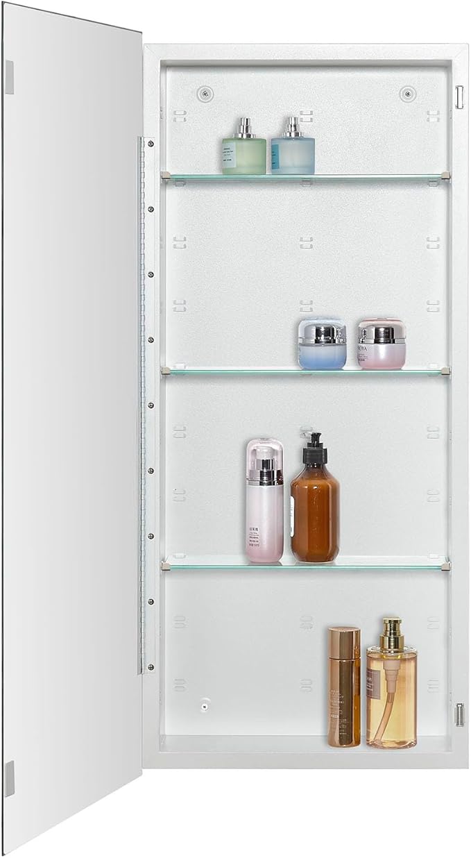 Bathroom Medicine Cabinet with Beveled Edge Mirrored Door 16 x 36 inch, Recessed or Surface Mount, with Adjustable Glass Shelves