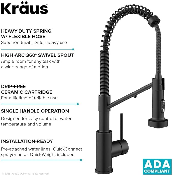 KRAUS Bolden 2-in-1 Commercial Style Pull-Down Single Handle Water Filter Kitchen Faucet for Water Filtration System in Matte Black, KFF-1610MB