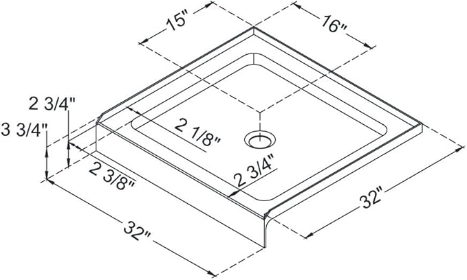 DreamLine SlimLine 32 in. D x 32 in. W x 2 3/4 in. H Center Drain Single Threshold Shower Base in White, DLT-1132320