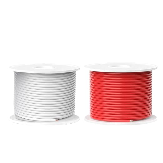TOPDC 16 Gauge Electrical Wire, 2 Pack, 100FT Each Automotive Wire Combo, Copper Clad Aluminium(CCA), Hook up Wire Kit, White & Red for Car Audio,Automotive Wiring,LED Lighting,etc