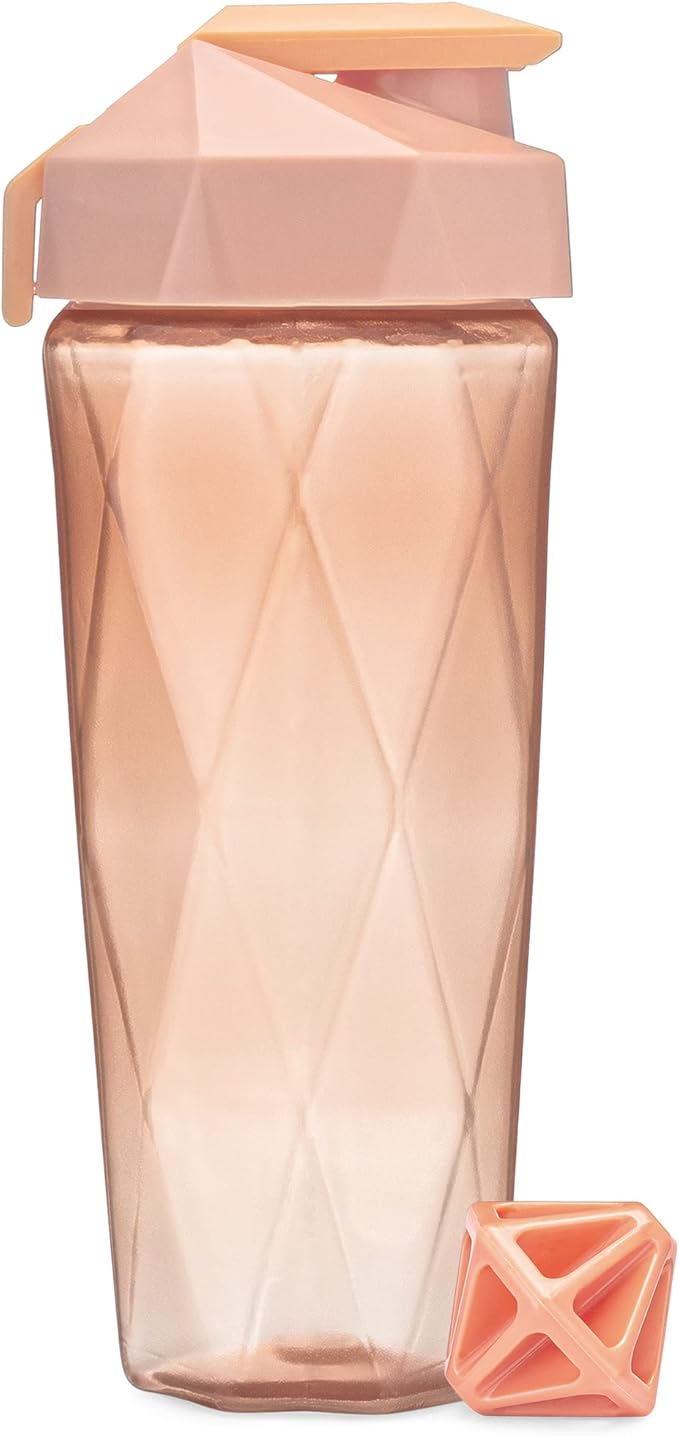 Classic 28oz Blender Shaker Bottle | Protein Shaker Bottle with Diamond Agitator | Shaker Cup with Carrying Handle and Dishwasher Safe | Peach - 28-Ounces