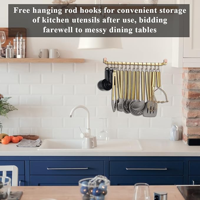 Gold Kitchen Utensils Set, Kyraton 38 Piece Silicone kitchen Cooking Utensils Set with Utensil Rack, Spoon Spatula Set, Non-Stick kitchen Gadgets, Dishwasher Safe