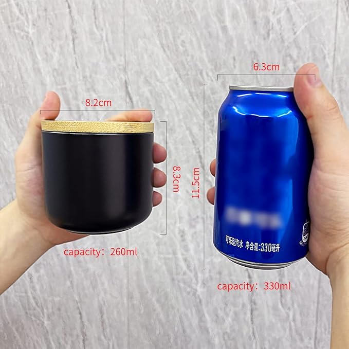 Ceramic Food Storage Jar Canister Modern Design Food Canisters with Airtight Seal Bamboo Lid, Loose Tea Coffee Spice Nuts Snacks Storage Jar Canister (Black 8.79oz/260ml)