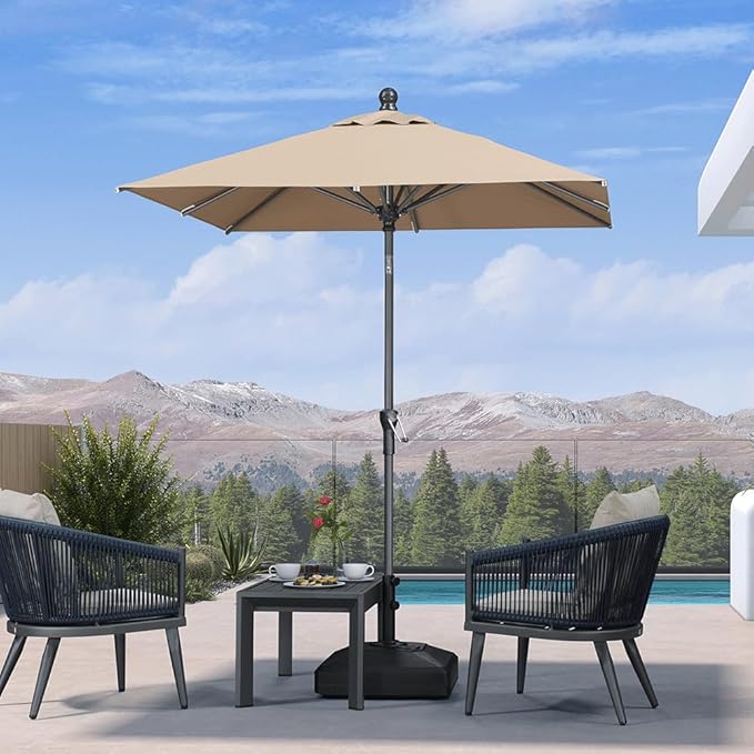 PURPLE LEAF 6' x 6' Square Patio Umbrella Outdoor Table Umbrella Aluminum Frame Market Umbrella Sun Umbrella with 8 Sturdy Ribs Tilt for Garden Deck Lawn Pool Taupe