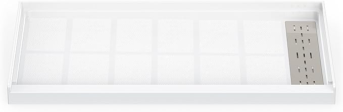 Sunrosa Shower Base 60"×36"×4", Single Threshold Shower Bases with Right Drain, Rectangle Solid Surface White Shower Pan, Slip Resistant Textured Surface, Include Stainless Steel Chrome Cover