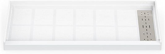 Sunrosa Shower Base 60"×32"×4", Single Threshold Shower Bases with Right Drain, Rectangle Solid Surface White Shower Pan, Slip Resistant Textured Surface, Include Stainless Steel Chrome Cover