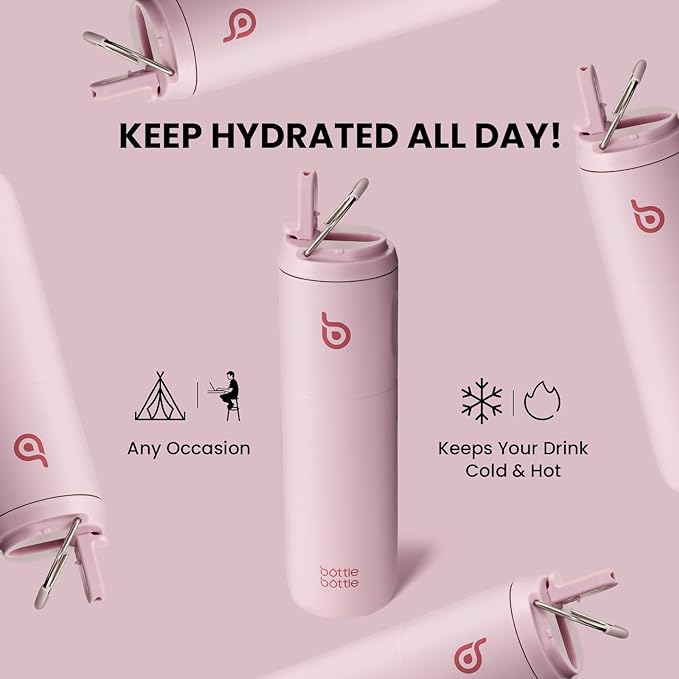 BOTTLE BOTTLE Insulated Water Bottle 24oz with Straw Lid and Handle for Sports Travel Gym Stainless Steel Water Bottles Double-Wall Vacuum Metal Thermos Bottles Leak Proof BPA-Free