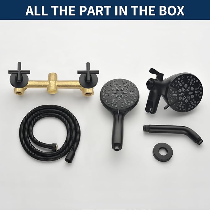 2 Handle Shower Faucet Shower System Complete 2 in 1 Shower Combo Set with Handheld Showerhead Shower Trim Kit Wall Mounted Shower Fixtures Matte Black