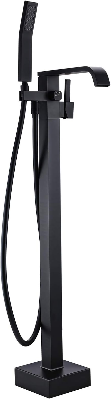 BAGNOLUX Solid Brass Floor Mount Bathtub Faucet Free Standing Tub Faucet Freestanding Tub Filler Matte Black High Flow Rate Swivel Spout with Hand Shower, ‎YGSLT-FANG-BLACK