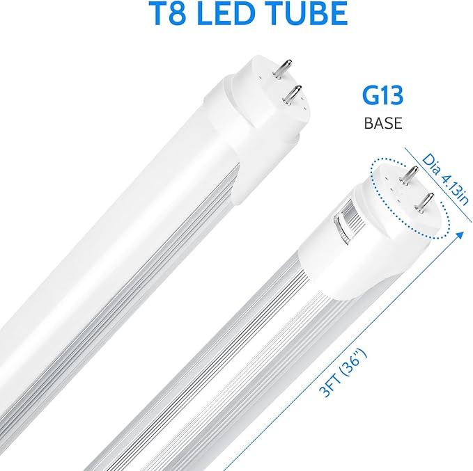 LightingWill LED T8 3FT Light Tube, Natural White 4000K, Dual-End Powered Ballast Bypass, 1600Lumens 15W (32W Fluorescent Equivalent), Frosted Cover, AC85-265V Lighting Tube Fixtures, 4 Pack
