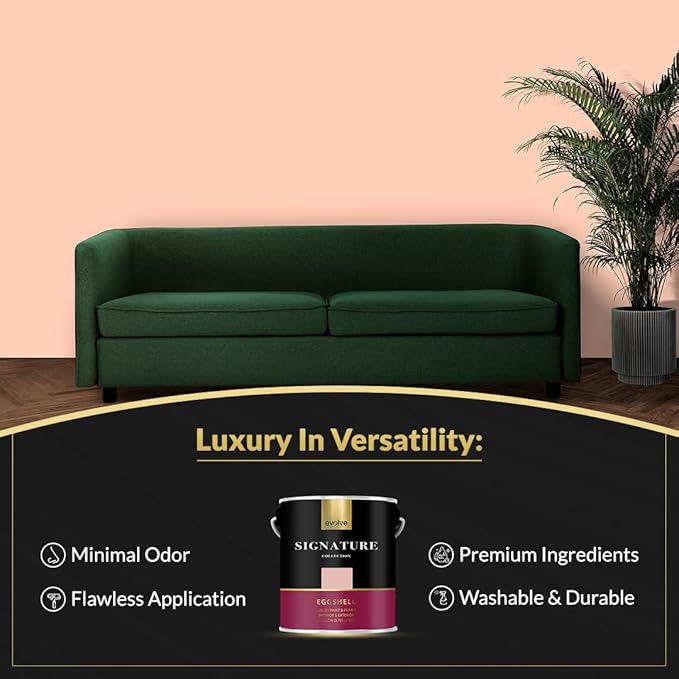 EVOLVE Signature Paint & Primer: Luxury Paint & Primer for Indoor & Outdoor Surfaces, Minimal Odor, Eggshell Sheen (Exotic Peach, 1 Gallon)