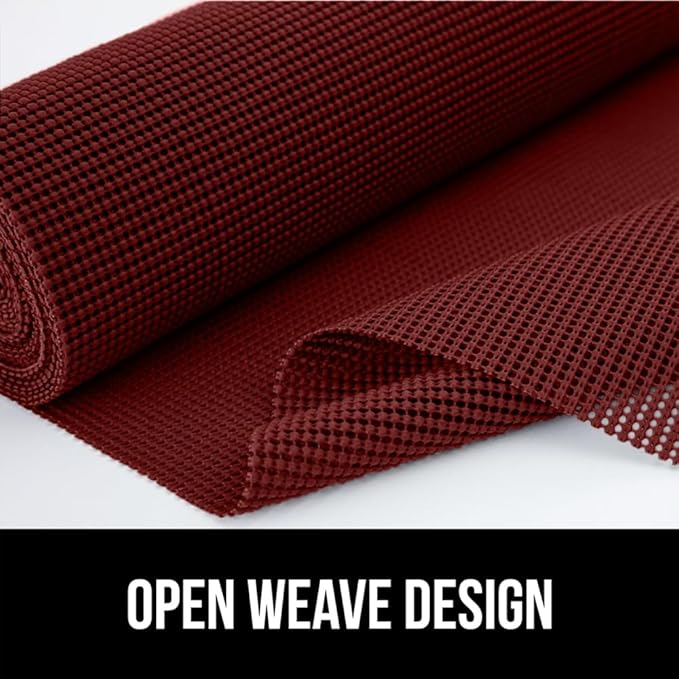 Gorilla Grip powerGRIP Drawer Shelf and Cabinet Liner, Thick Strong Hold, Non-Adhesive Liners Protect Kitchen Cabinets and Cupboard, Bathroom Drawers, Easy Install, Breathable Mat, 17.5" x20', Red