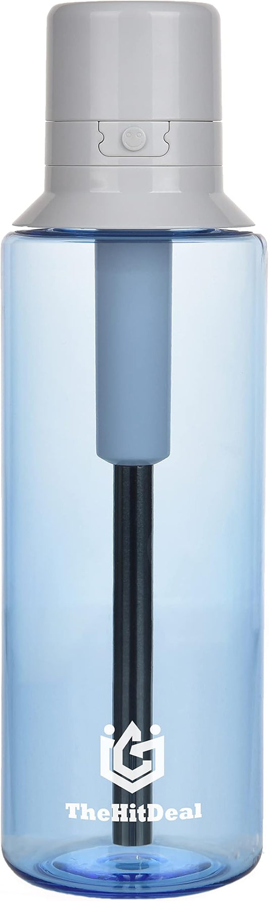 Water Filter Bottle with Straw & Cap for Athletes Fitness Kids Workers Cowboys to use on Gym Offices - Transparent 24 Oz/700 ml - Tritan (Blue) (Blue)