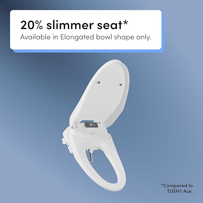 TUSHY Aura Luxury Bidet Seat | Heated Toilet Seat with Temperature Control, Water & Dryer. Instant Warm Water for a Comfortable Clean (Remote Control & Auto Open w/Soft Close Lid), Elongated