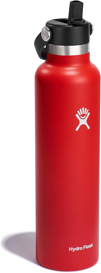 Hydro Flask 24 Oz Stainless Steel Standard Mouth Water Bottle with Flex Straw Cap and Double-Wall Vacuum Insulation