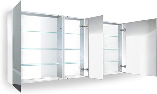 Krugg 60 Inch Tri-View Medicine Cabinet | Recess or Surface Mount | Blum Hinge 170 Degree Soft Close | (60"x30"