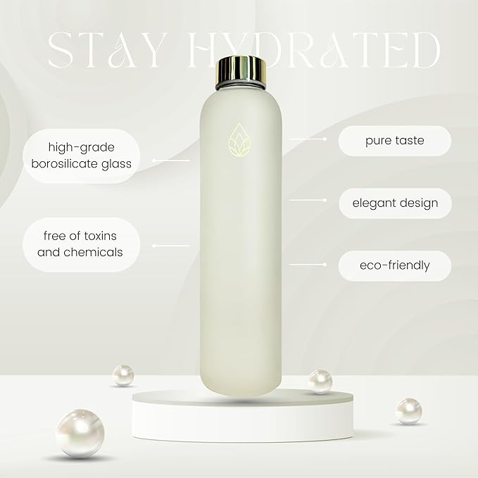 Frosted Glass Water Bottle 25.4oz (Cream/Yellow Gold)