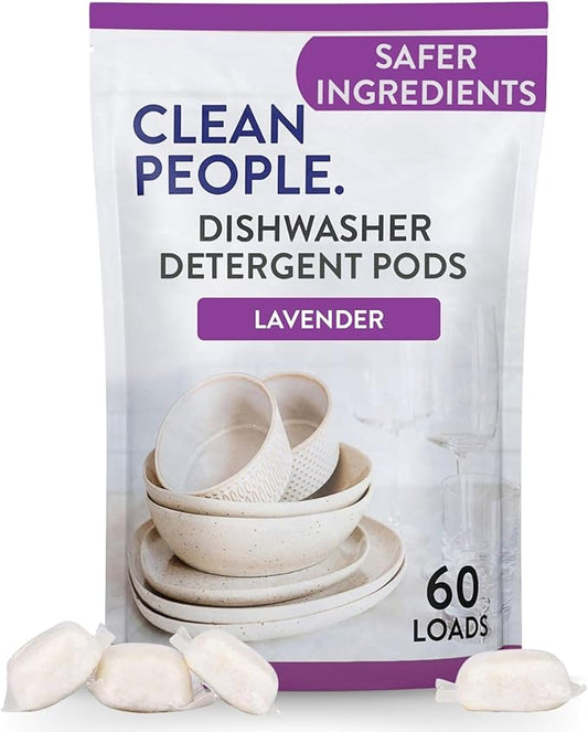 The Clean People Dishwasher Detergent Pods | Cuts Grease and Rinses Sparkling Clean | Residue-Free | Lavender, 60 Pack