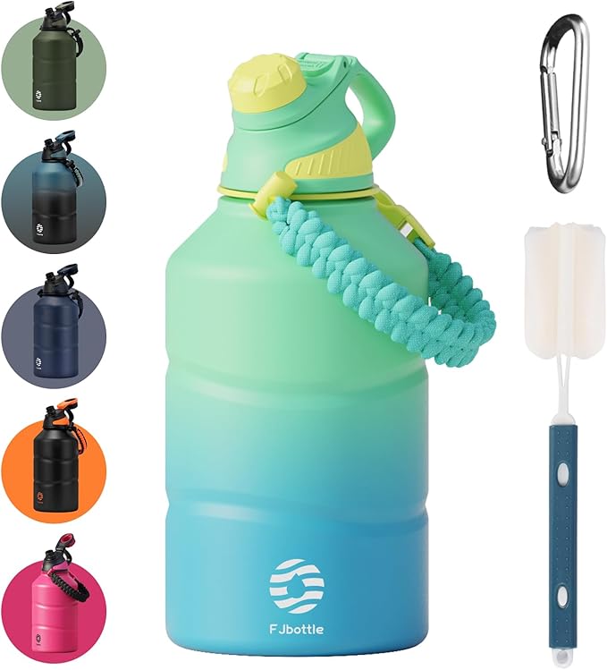 Insulated Half Gallon Water Bottle 64oz with Magnetic Lid,Stainless Steel Double-Wall Vacuum Leak Proof Sports Insulated Jug with Paracord Handle, Keep Water Hot & Cold for Outdoor,Gym