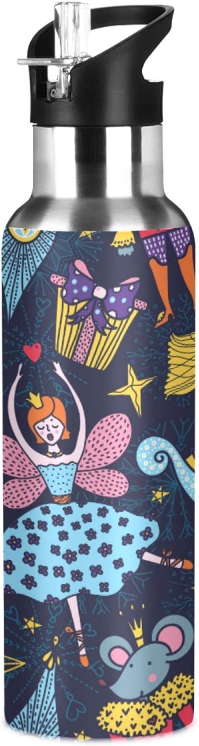 Blueangle Christmas Nutcracker Stainless Steel Water Bottle with Straw, BPA Free Reusable Leakproof Water Jug for Fitness Camping Outdoor Sport